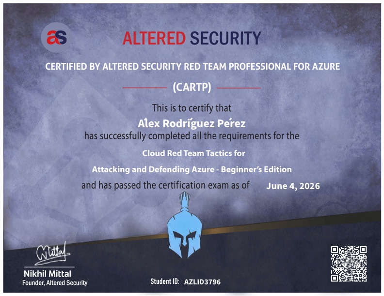 Certified By Altered Security Red Team Professional For Azure